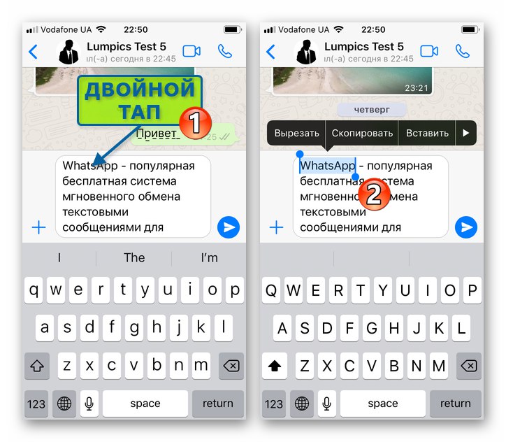 اختيار WhatsApp for iPhone لكلمة واحدة من رسالة معدة للإرسال عبر برنامج messenger