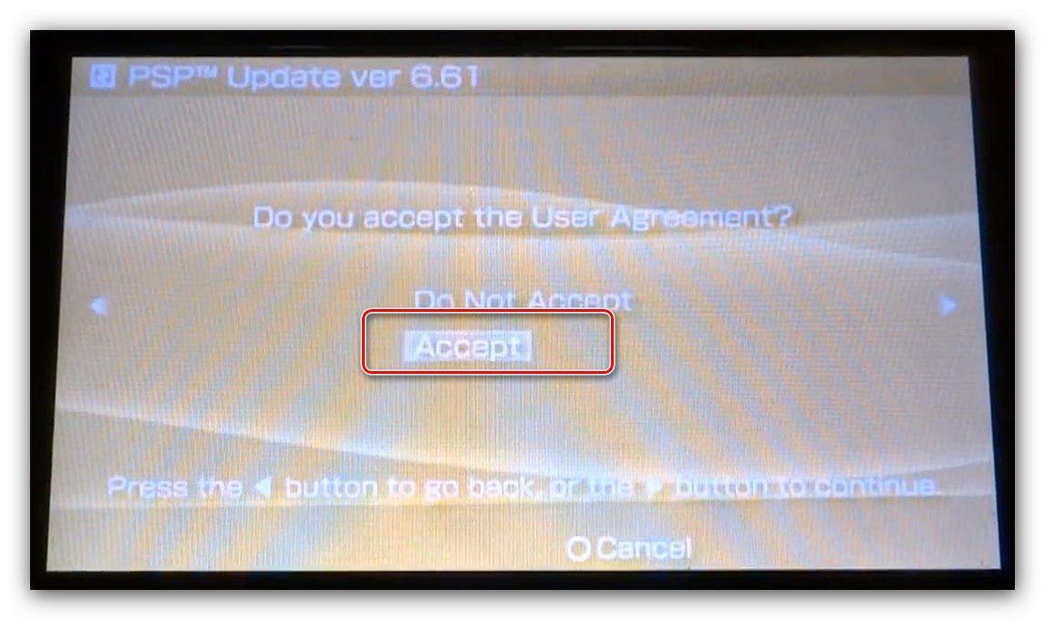 Prihvatite ugovor o licenci za instaliranje službenog firmvera na PSP