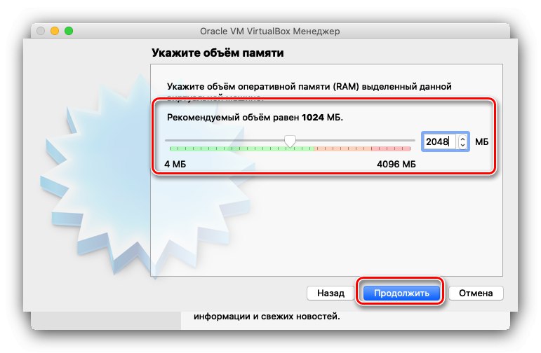 Količina RAM-a za namestitev sistema Windows 10 za namestitev v macOS prek VirtualBox-a