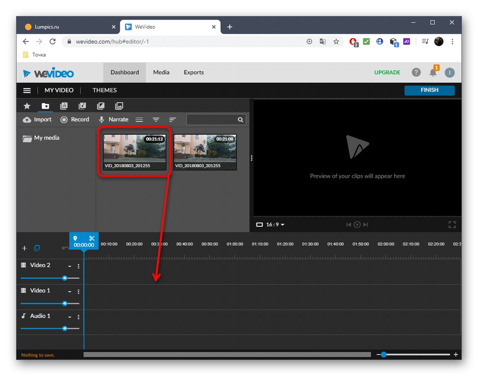 Перенесення відео для освітлення на таймлайн онлайн-сервісу WeVideo