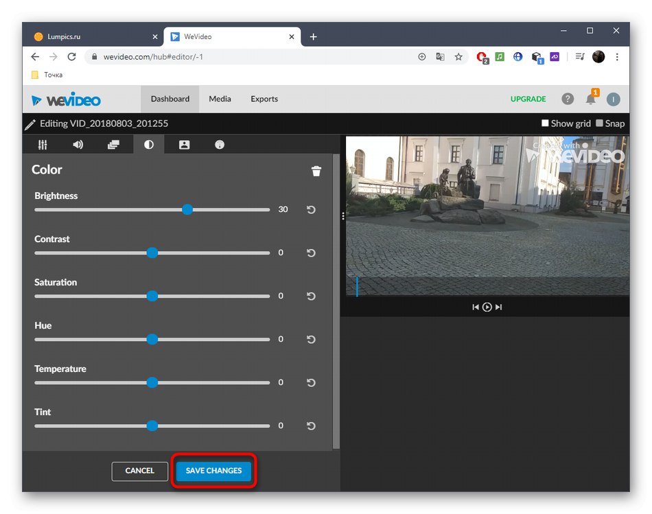 Збереження відео після освітлення через онлайн-сервіс WeVideo