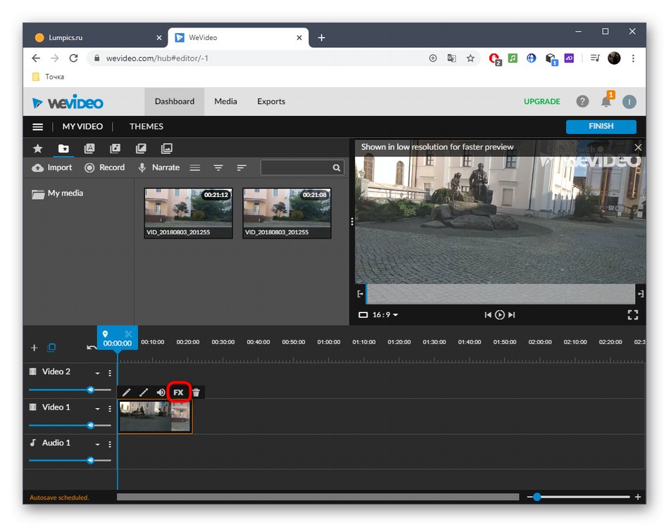 Перехід до вибору другого варіанта освітлення відео через онлайн-сервіс WeVideo