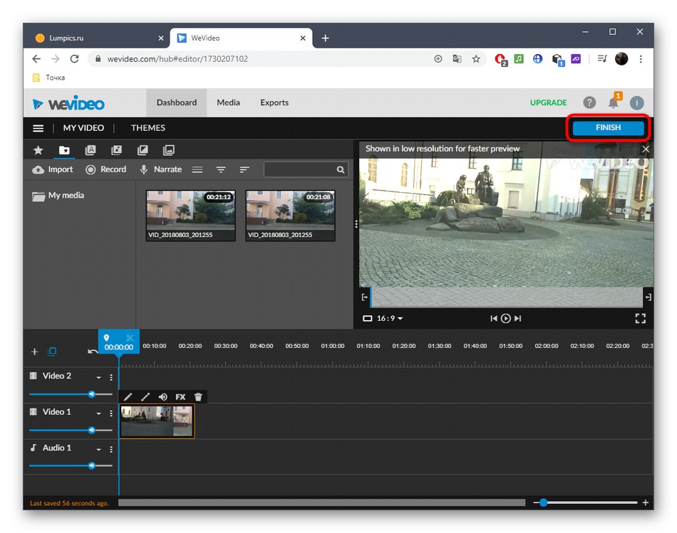 Перехід до збереження відео після освітлення в онлайн-сервісі WeVideo