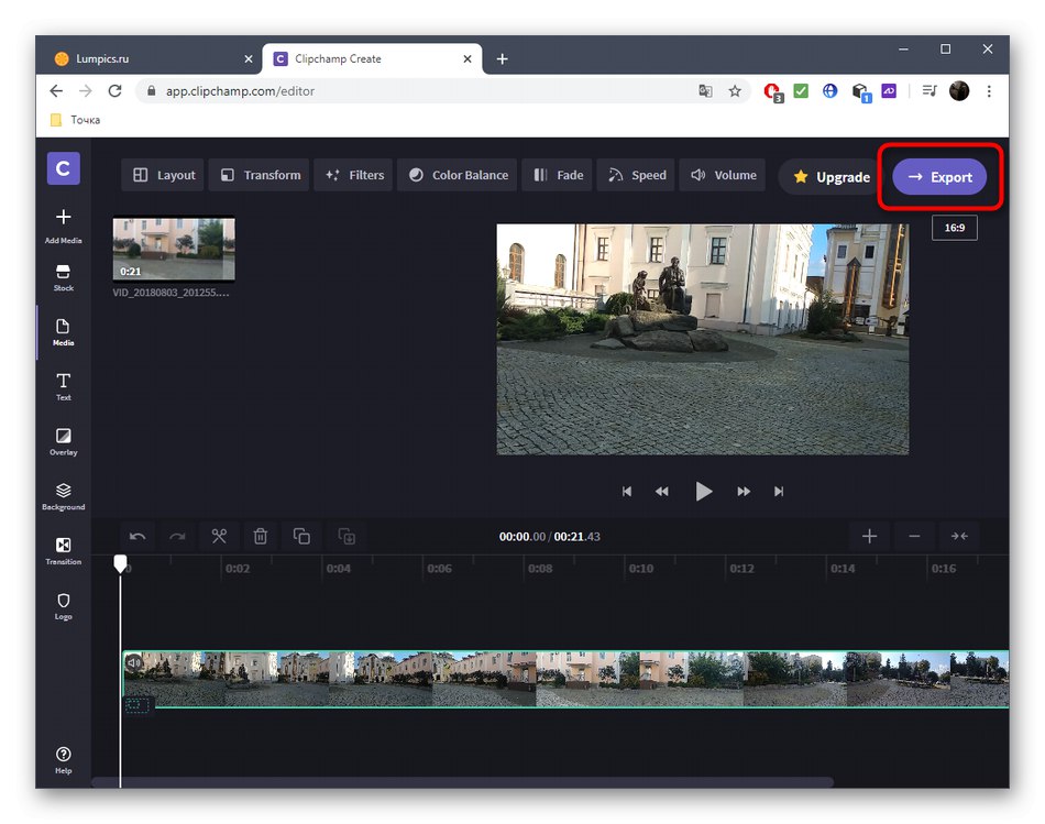 Перехід до експорту відео після настройки в онлайн-сервісі Clipchamp