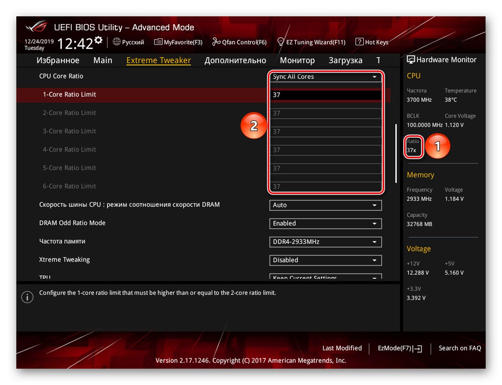 Režim manuálnej synchronizácie jadra v systéme UEFI BIOS