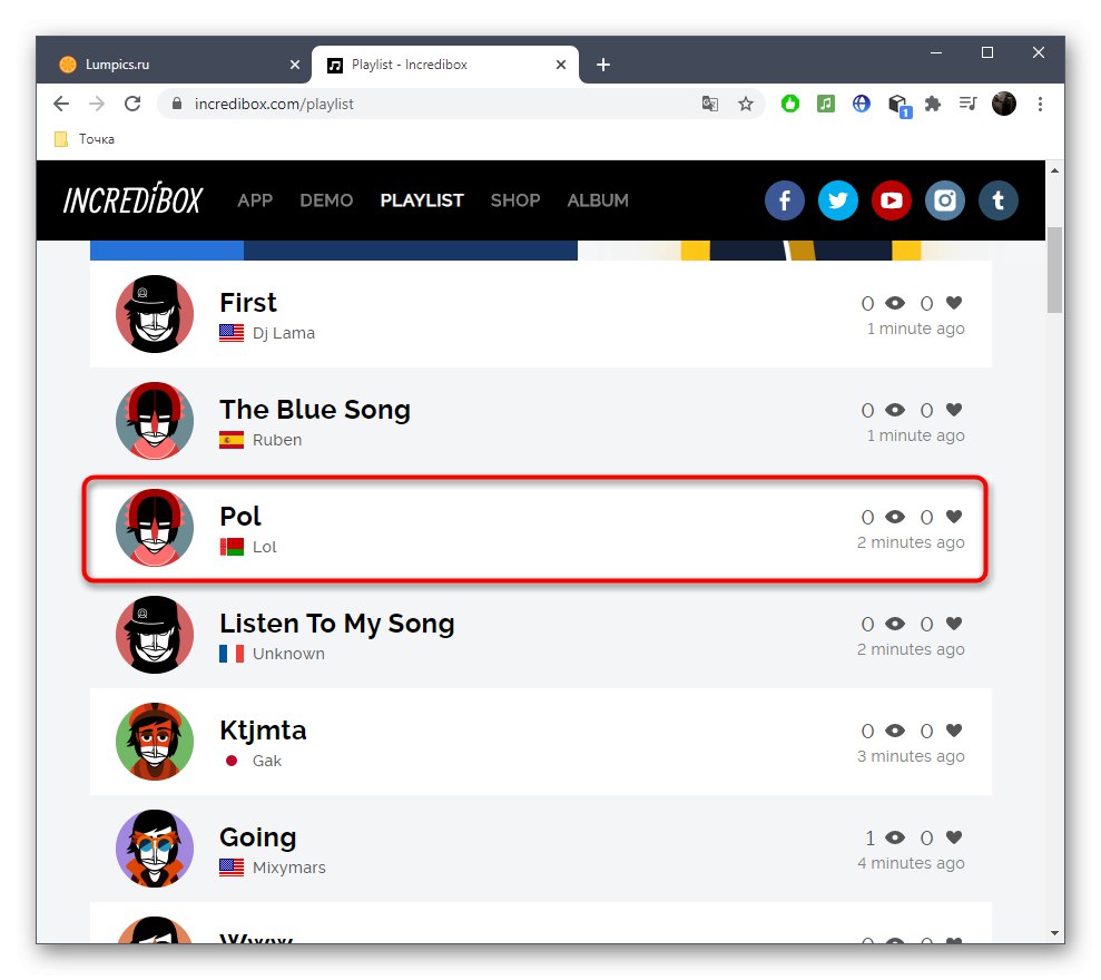 Слушане на плейлисти за сравнение чрез онлайн услугата Incredibox