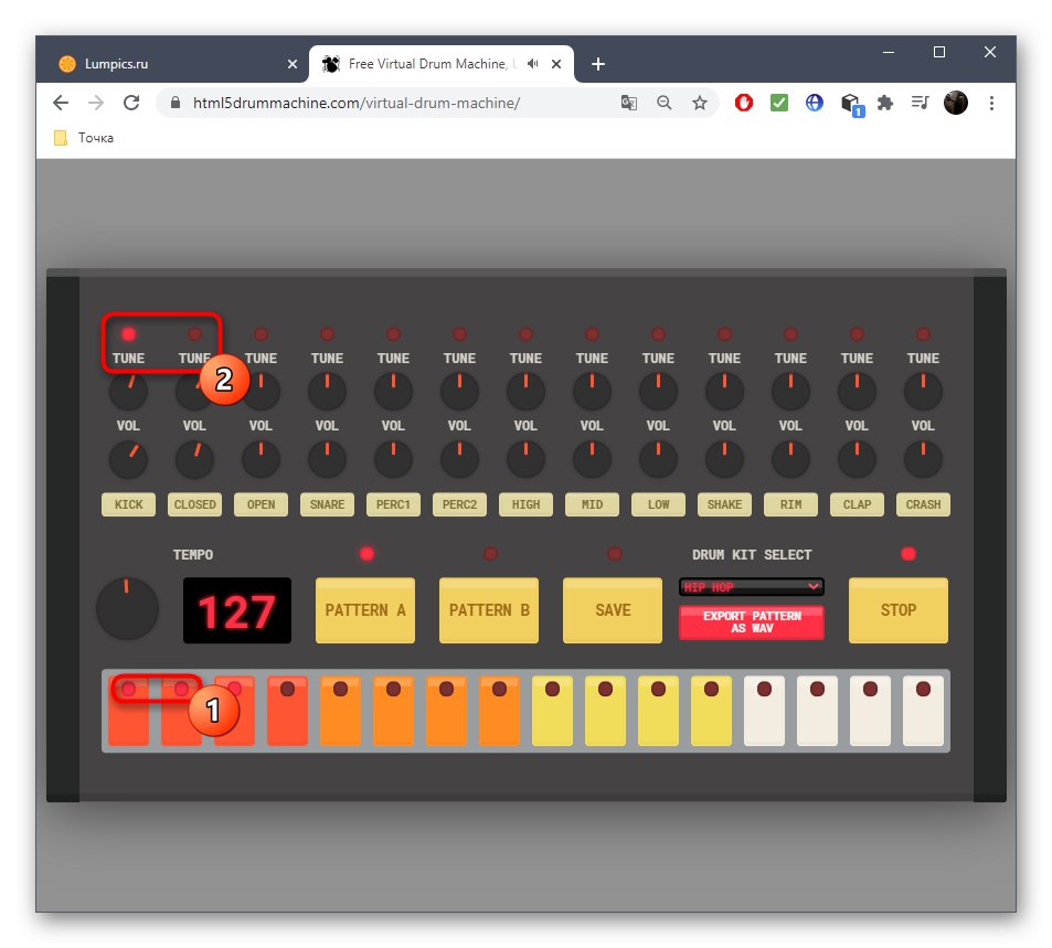 Активиране на определени звуци при създаване на бийтбокс чрез онлайн услугата Virtual Drum Machine
