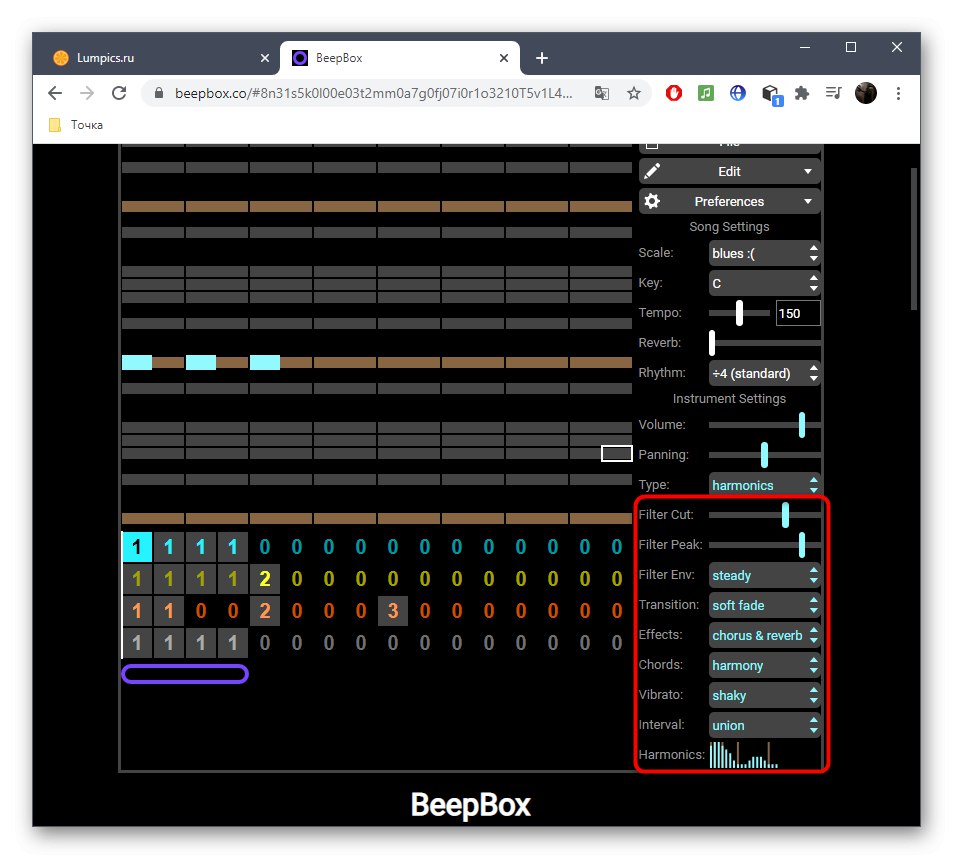 Допълнително персонализиране на инструменти чрез онлайн услугата BeepBox