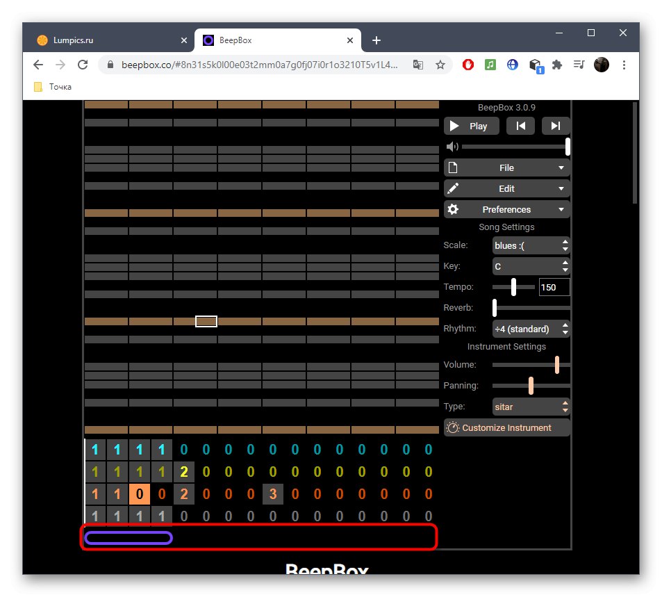 Избиране на продължителността на възпроизвеждането на цикъла чрез онлайн услугата BeepBox