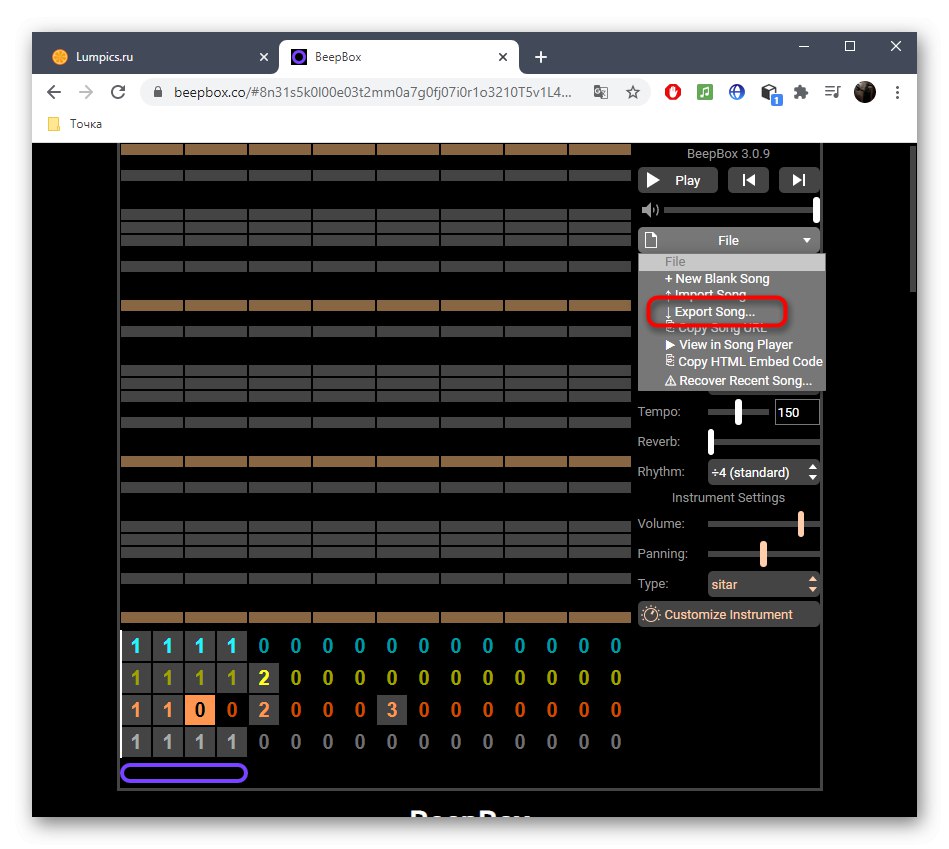 Избиране на режим за запис на писта чрез онлайн услугата BeepBox