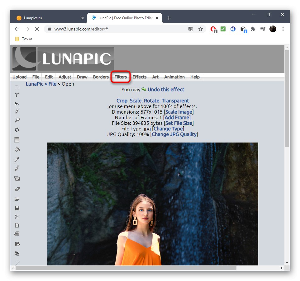Преминаване към избор на ефект за налагане на негатив върху снимка чрез онлайн услугата LunaPic