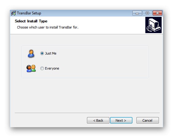 Избор на потребители за достъп до програмата TransBar в Windows 7 при настройка на прозрачността на лентата на задачите