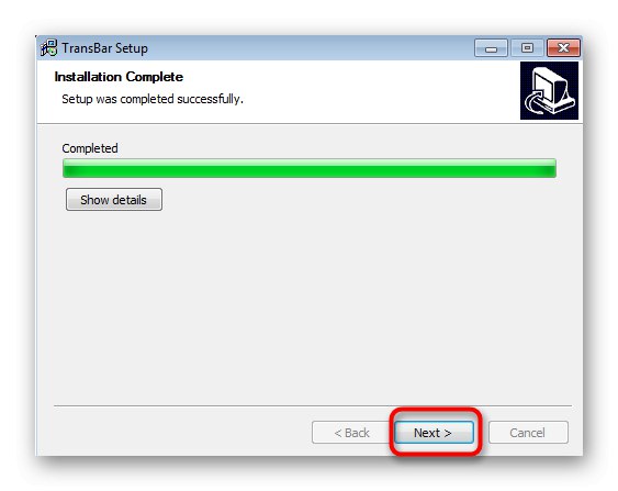 Успешна инсталация на програма TransBar в Windows 7 за създаване на прозрачност на лентата на задачите