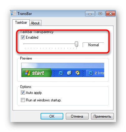 Задаване на прозрачност на лентата на задачите чрез програмата TransBar в Windows 7
