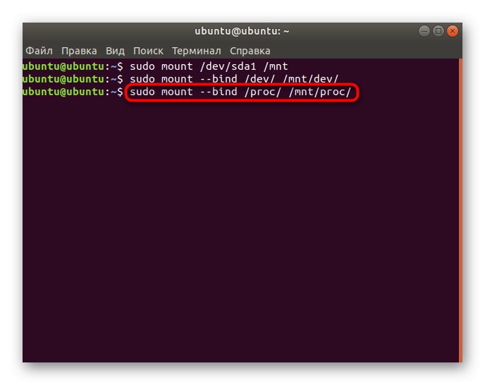 Druhý príkaz na pripojenie oddielu pomocou zavádzača systému Linux