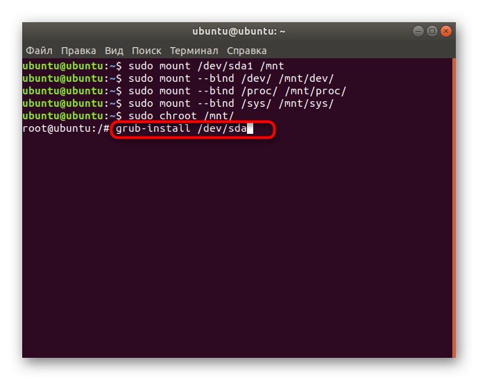 Príkaz na inštaláciu bootloaderu v prostredí Linuxu