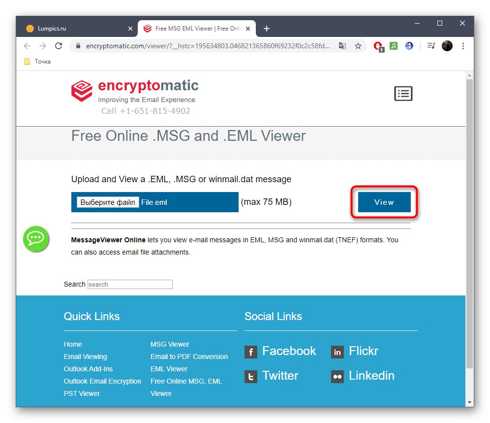 با کلیک بر روی یک دکمه ، فایل EML را از طریق سرویس آنلاین EncryptoMatic مشاهده کنید