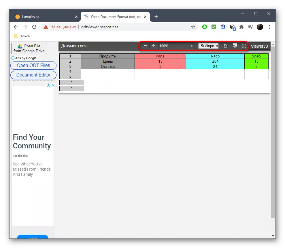 Orodja za upravljanje pri ogledu dokumenta prek spletne storitve Odfviewer