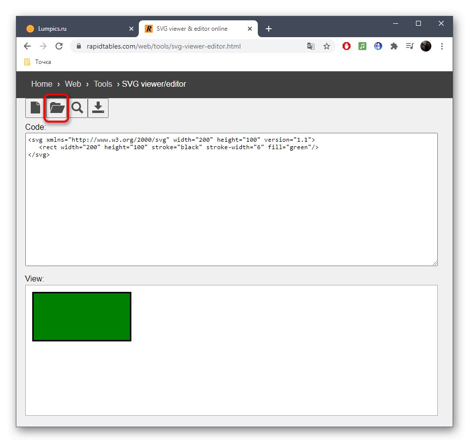 Отидете на избор на файл, за да отворите SVG чрез онлайн услугата RapidTables
