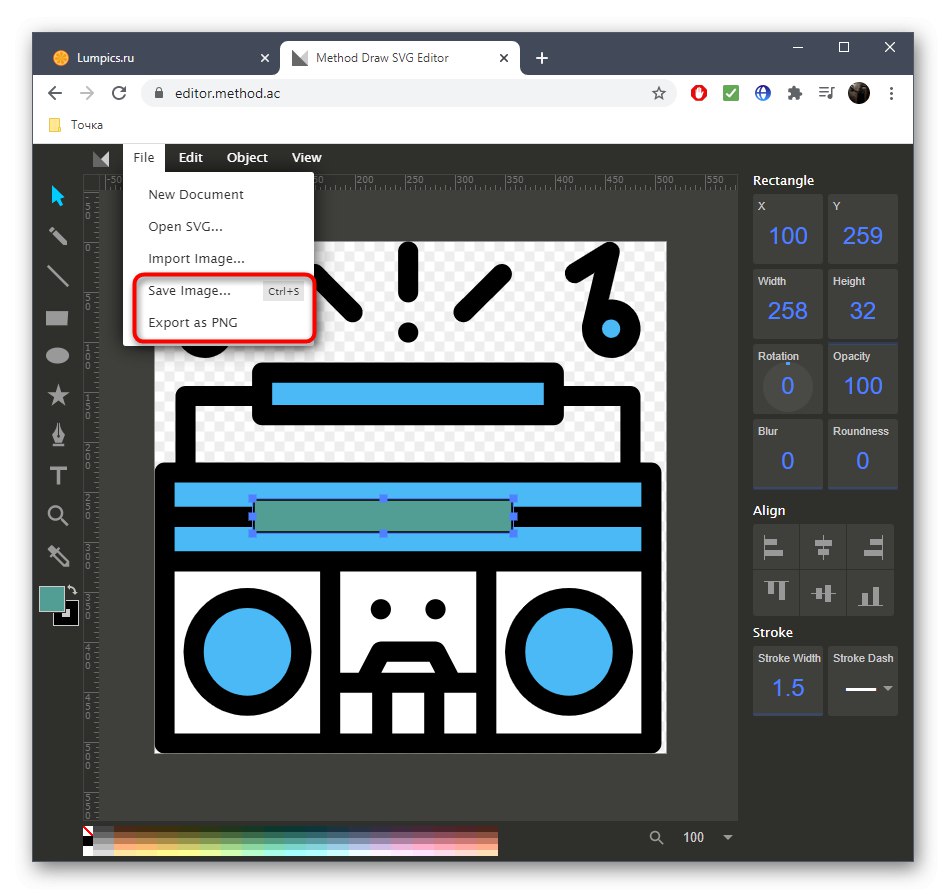 Запазване на SVG изображение чрез метод онлайн услуга след редактиране