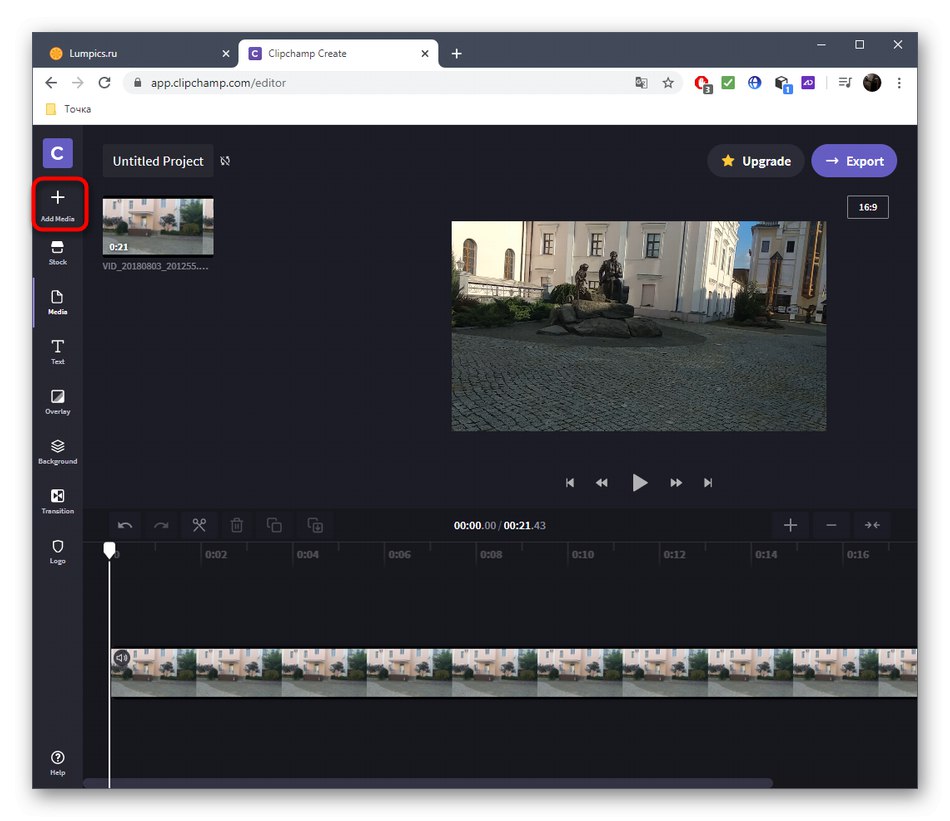 Przejdź do przesyłania obrazu do projektu za pośrednictwem usługi online Clipchamp Create