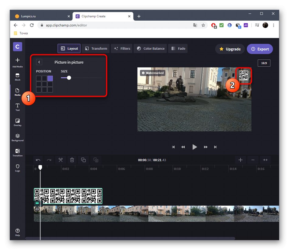 Ustawianie rozmiaru i pozycji obrazu na wideo za pośrednictwem usługi online Clipchamp Create
