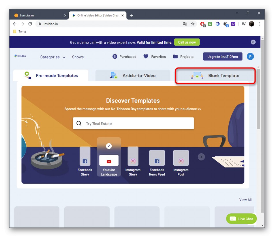 Przejdź do tworzenia czystego projektu w usłudze online InVideo