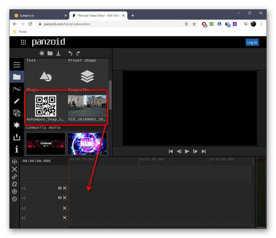 Przenoszenie materiałów na oś czasu w celu wstawienia obrazu do wideo za pośrednictwem usługi online Panzoid