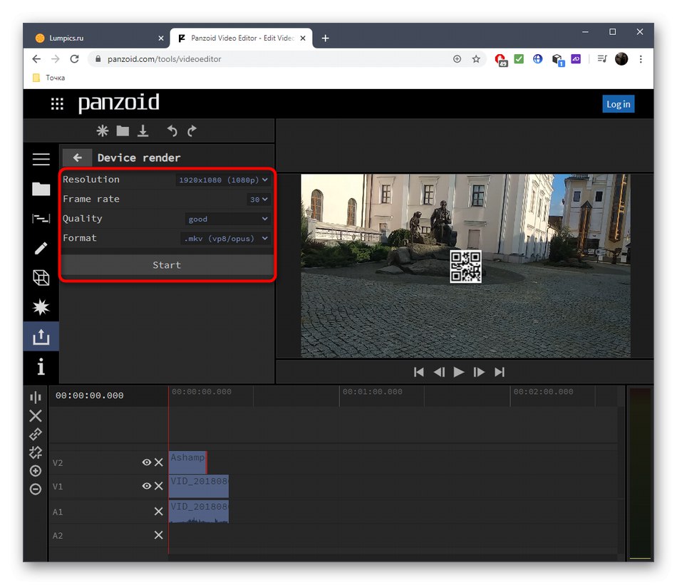 Wybór opcji zapisywania wideo w Panzoid
