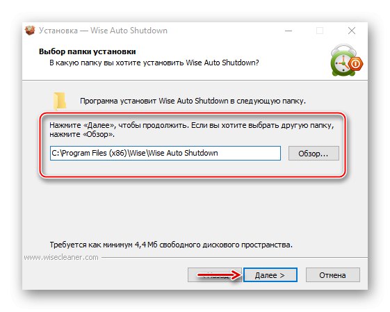 Výběr složky pro instalaci Wise Auto Shutdown