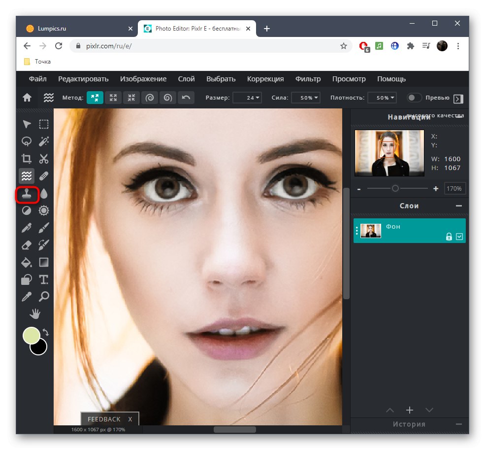 Печат за ремонт на дефекти в онлайн услугата PIXLR