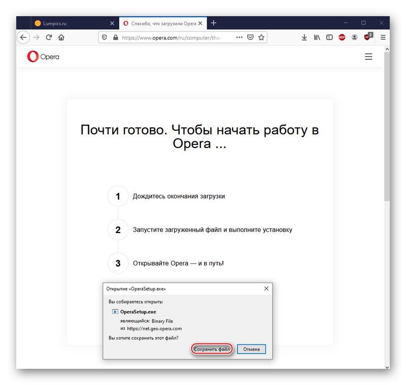 Uložení instalačního programu Opera ve Windows