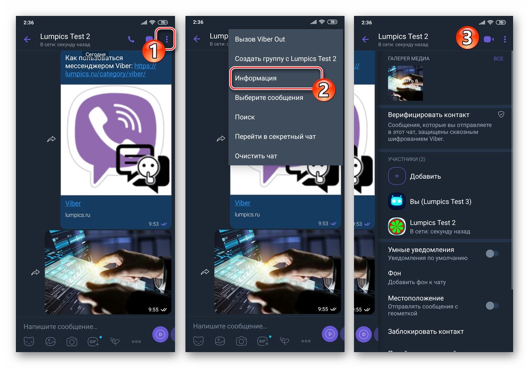 Viber за Android, отваряне на менюто Информация в скрит чат