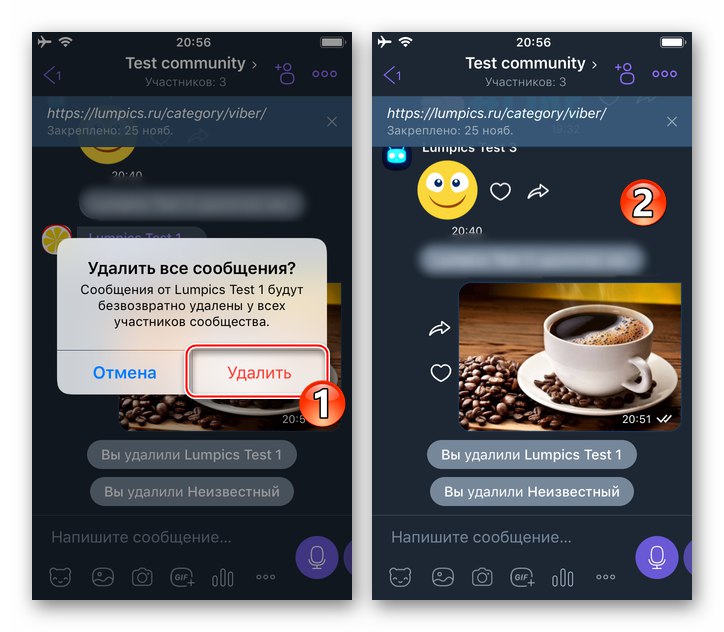 Потвърждение на Viber за iPhone за изтриване на всички съобщения на член, изключен от общността