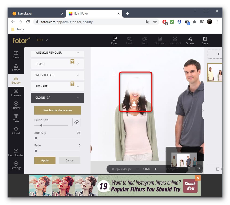 Odstránenie osoby na fotografii pomocou služby Fotor online
