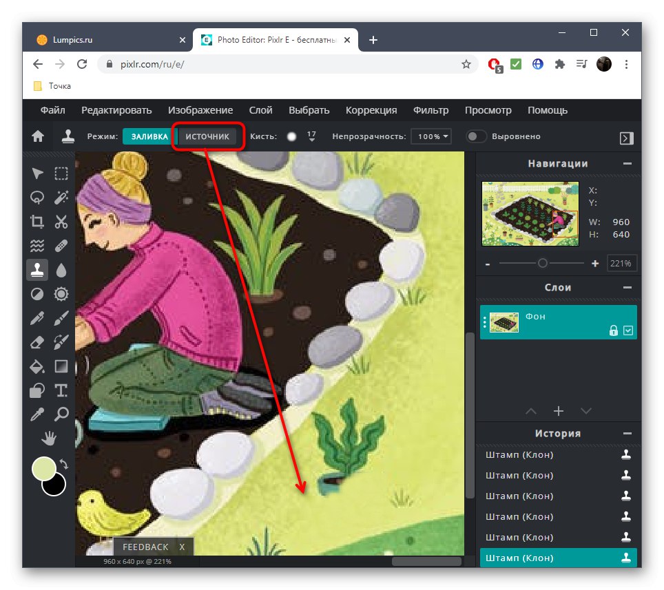 با استفاده از سرویس آنلاین PIXLR ، منطقه دوم را انتخاب کنید تا مقدار اضافی عکس را حذف کنید