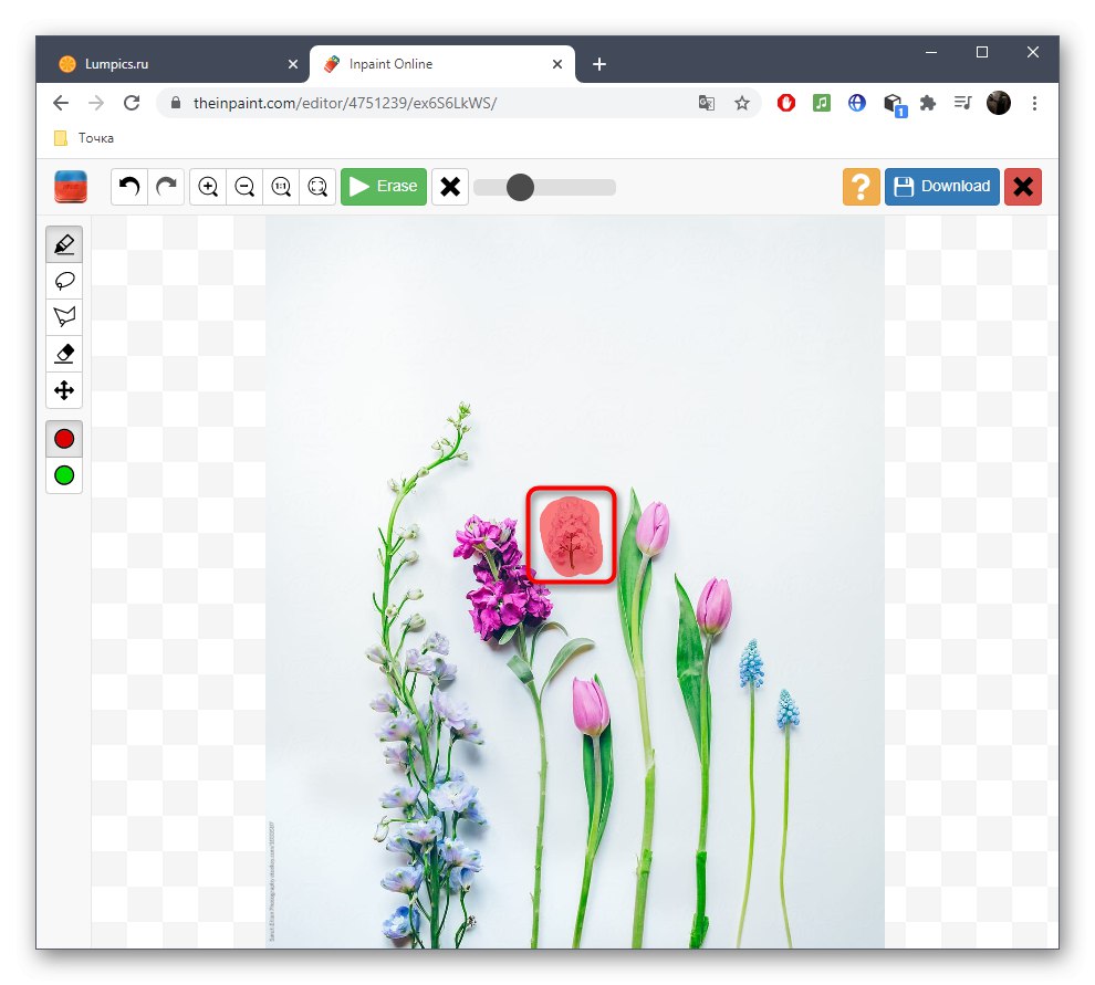 انتخاب موارد اضافی برای حذف از عکس با استفاده از سرویس آنلاین Inpaint