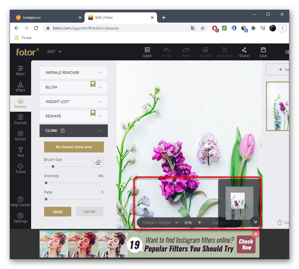 استفاده از مقیاس گذاری برای حذف مقدار اضافی عکس با استفاده از سرویس آنلاین Fotor