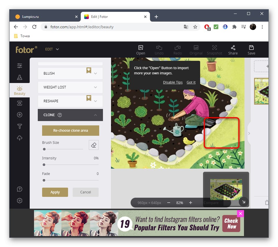 نتیجه حذف یک شی پیچیده از عکس با استفاده از سرویس آنلاین Fotor
