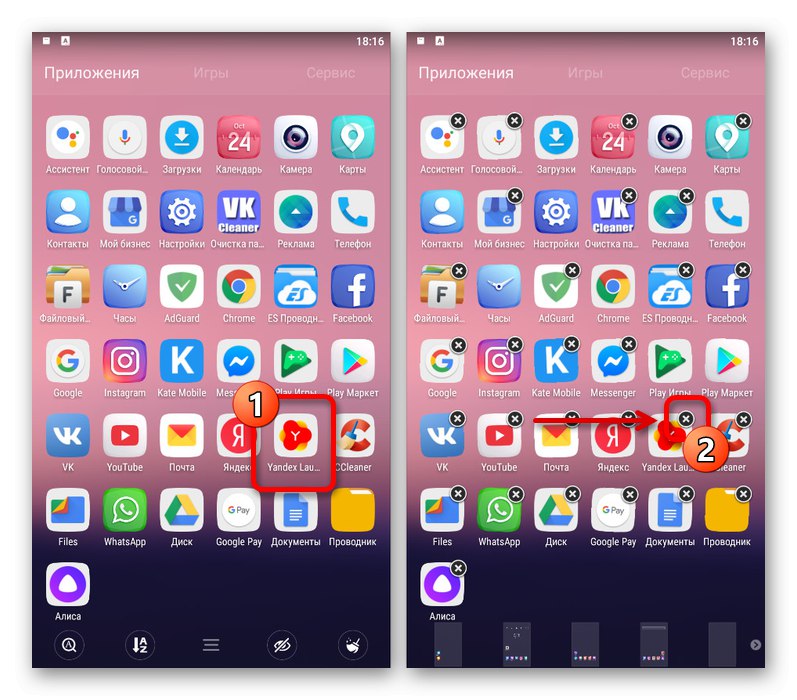 Odstránenie Yandex.Loncher na Androide zo zoznamu aplikácií