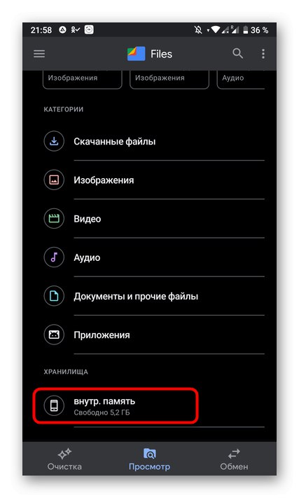 Odpiranje notranjega pomnilnika za iskanje fotografij iz aplikacije Odnoklassniki