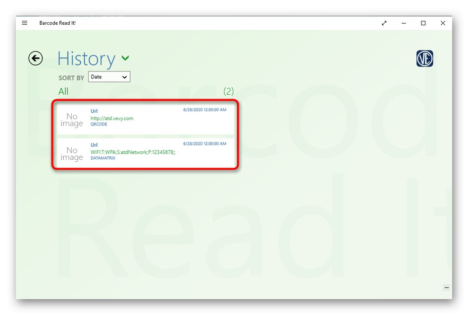 Преглед на историята на сканиране в Barcode Прочетете го! в Windows 10