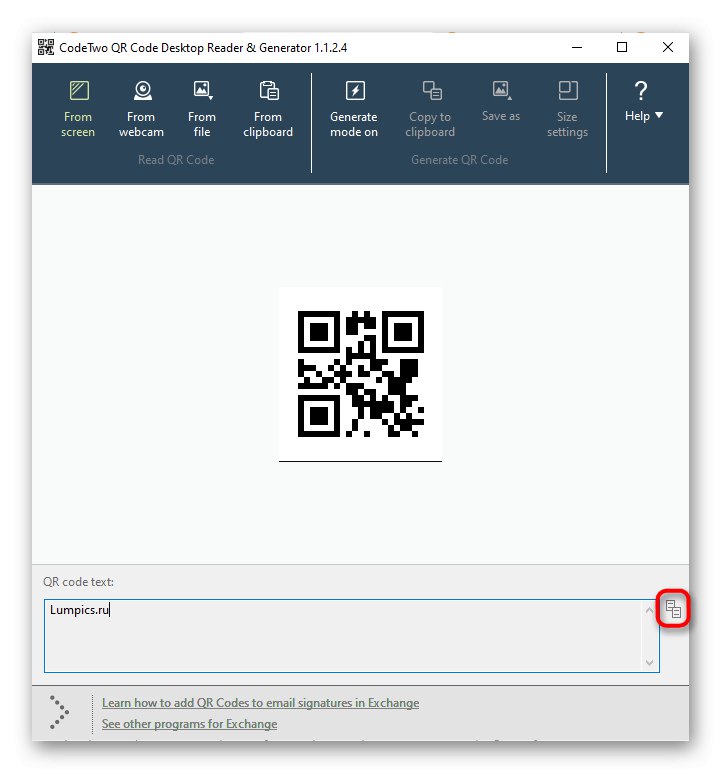 Копиране на съдържанието на кода в клипборда чрез CodeTwo QR Code Desktop Reader & Generator