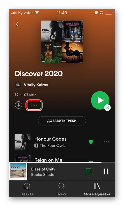 Vyvolání nabídky seznamu skladeb v mobilní aplikaci Spotify