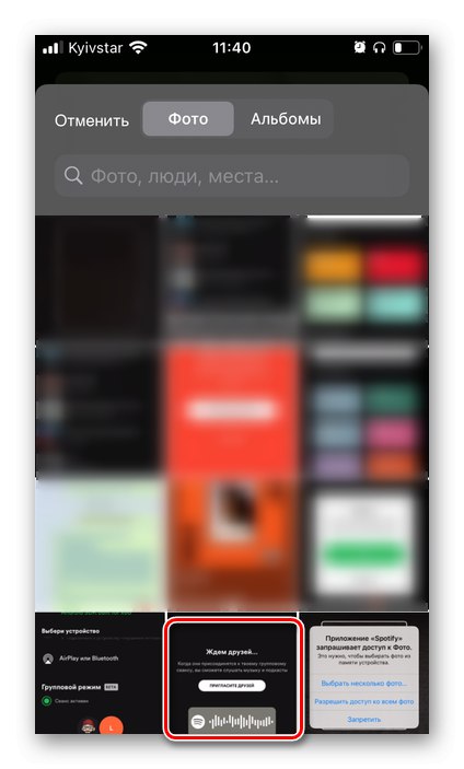 Výběr obrázku s kódem pro skenování v mobilní aplikaci Spotify