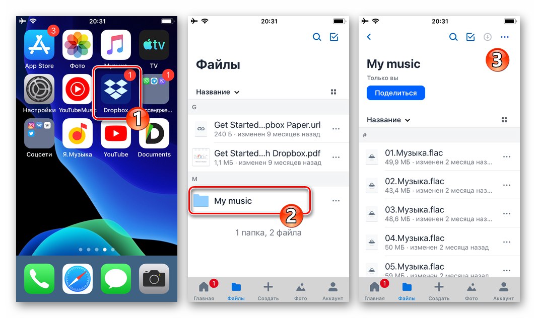 WhatsApp за iOS - Dropbox отидете в папката с музиката, изпратена чрез съобщението