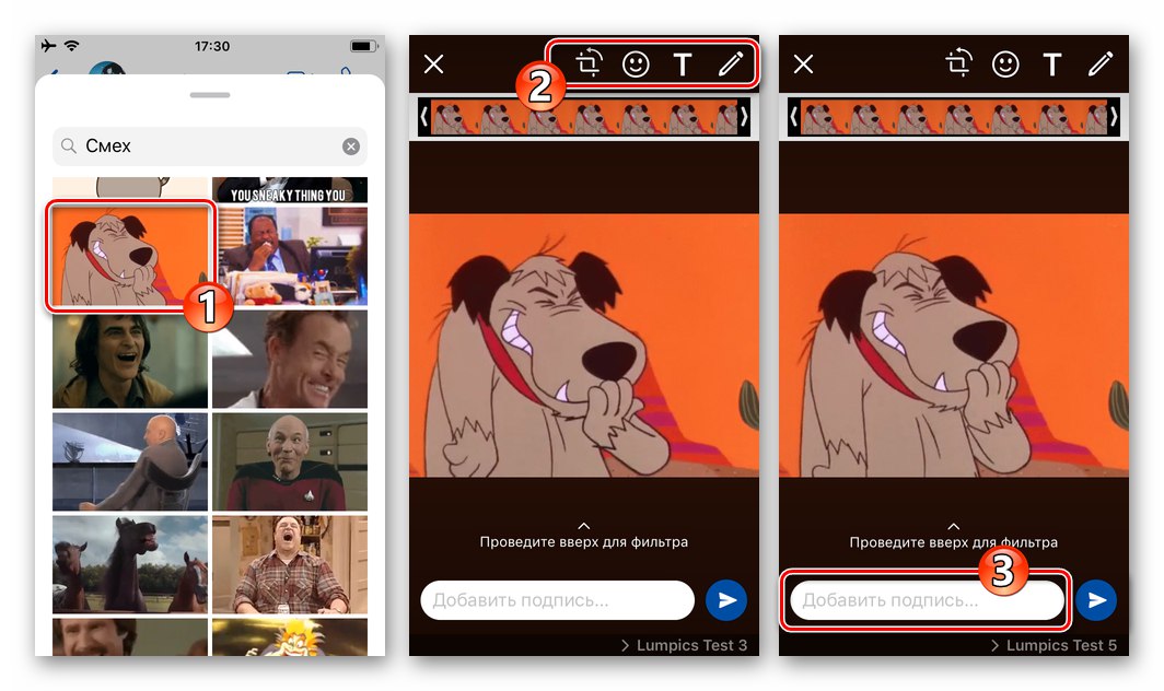 WhatsApp pre iOS pridávanie efektov a titulkov do GIF z katalógu pred odoslaním