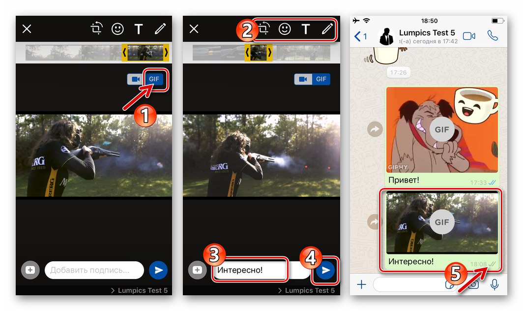 WhatsApp pre iOS odosiela GIF prijatý z videa účastníkovi v aplikácii Messenger