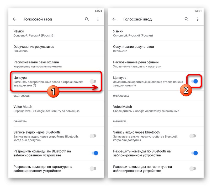 Příklad nastavení cenzury v aplikaci Google v telefonu