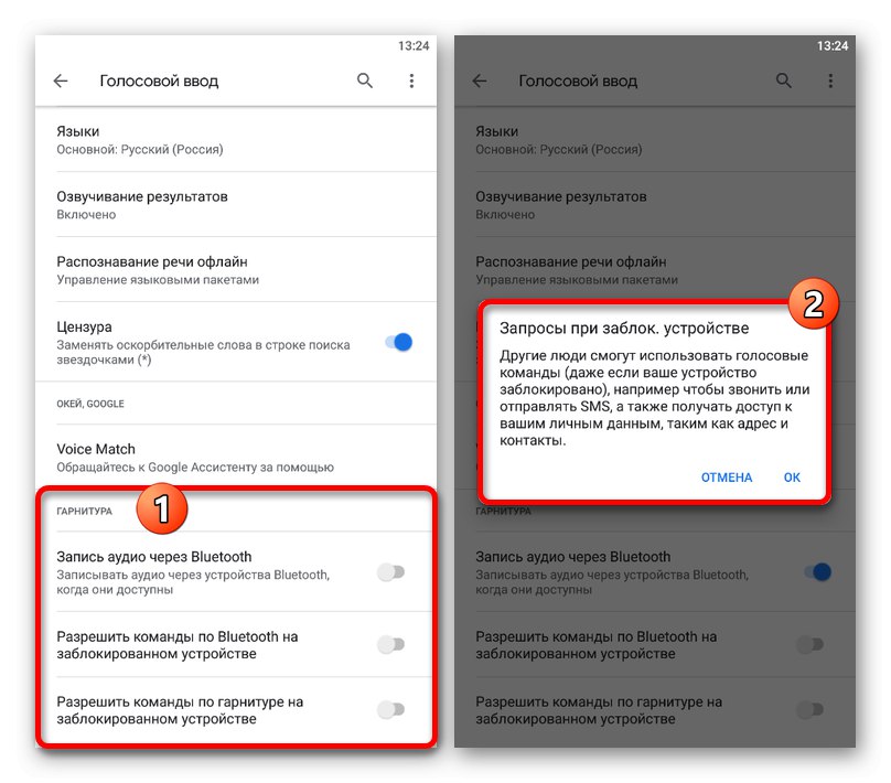 Příklad nastavení náhlavní soupravy v aplikaci Google v telefonu